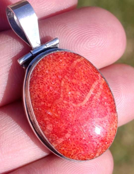 Sterling Vintage Large Coral Pendant