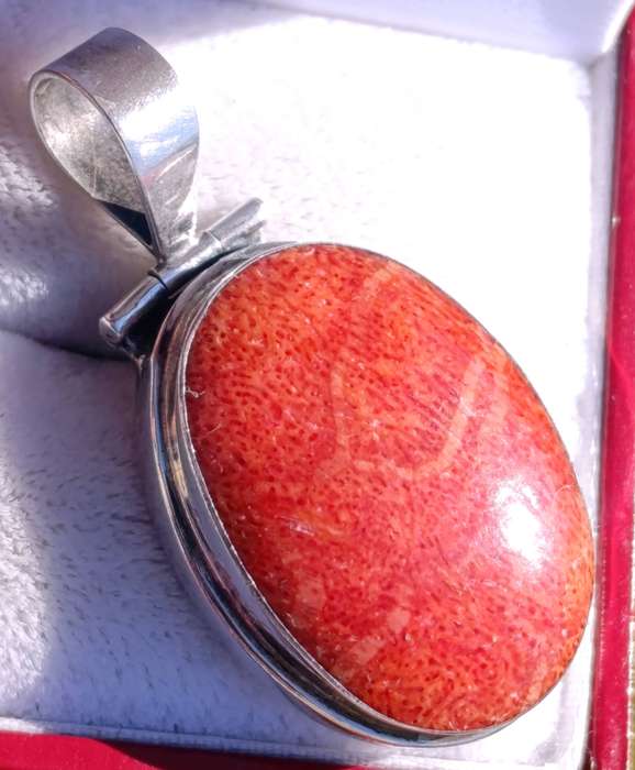 Sterling Vintage Large Coral Pendant