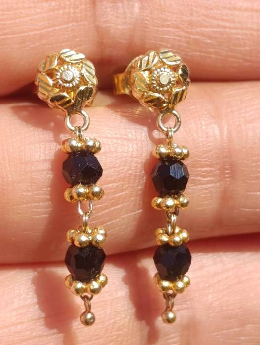 9ct Gold Vintage Black Crystal Drop Earrings
