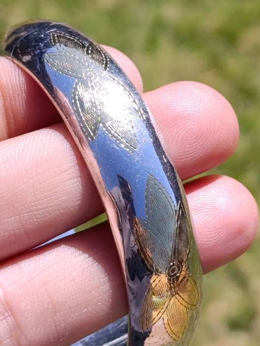 15MM Sterling Bangle With Gold Encrusted Detail