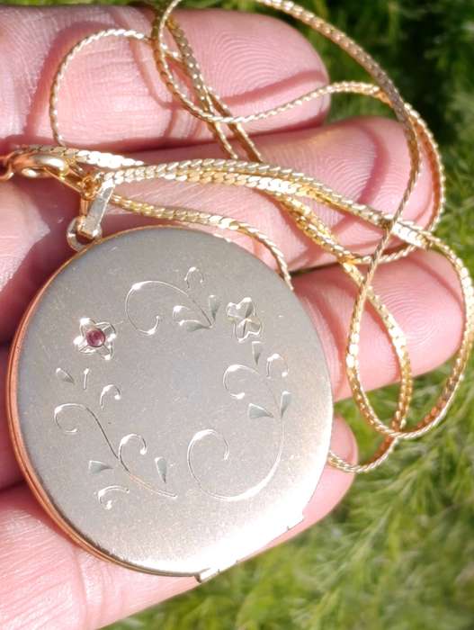 Vintage Rolled Gold Ruby Locket Pendant