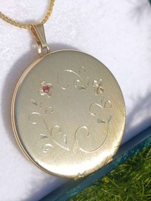 Vintage Rolled Gold Ruby Locket Pendant