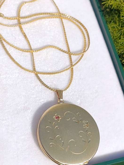 Vintage Rolled Gold Ruby Locket Pendant
