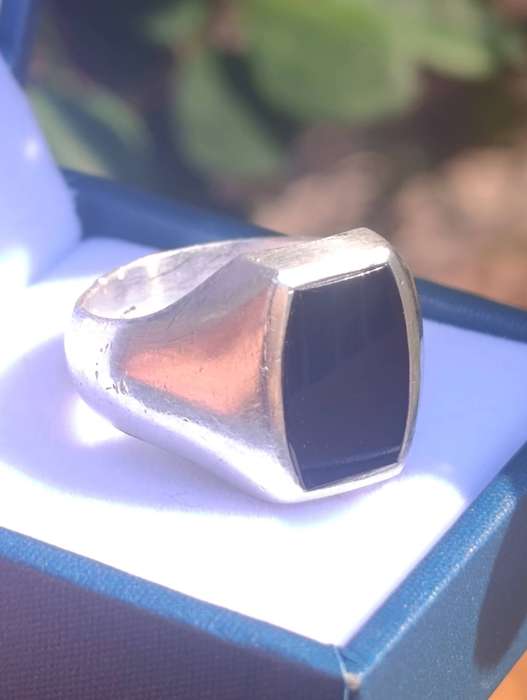 Vintage Sterling Rectangular Mens Onyx Ring