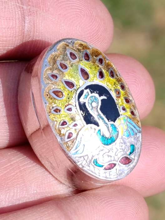 Vintage Sterling Silver Peacock Pill Box