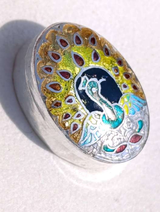 Vintage Sterling Silver Peacock Pill Box