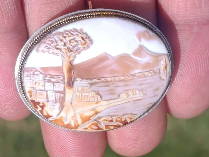Antique Sterling Landscape Cameo Pendant Brooch