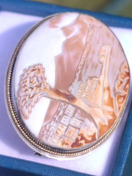 Antique Sterling Landscape Cameo Pendant Brooch