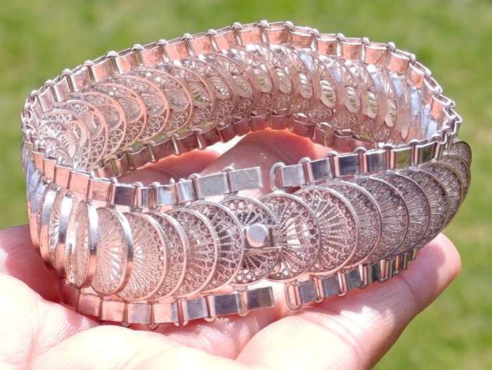 Sterling Vintage Coin Filigree Bracelet