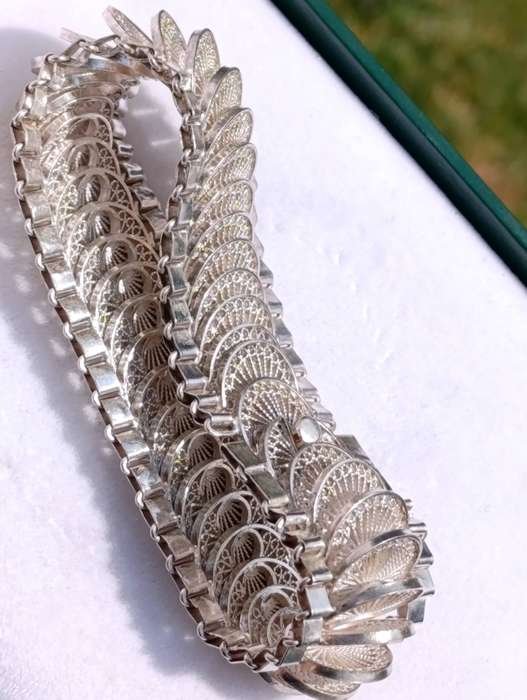 Sterling Vintage Coin Filigree Bracelet
