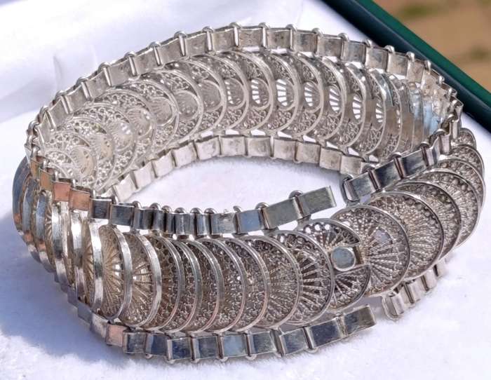 Sterling Vintage Coin Filigree Bracelet