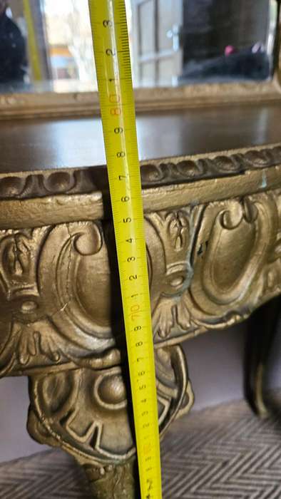 Antique Wood Carved Console Table & Beveled Mirror