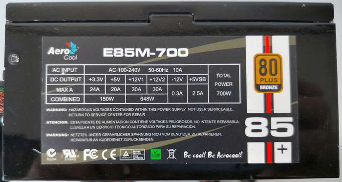 Aero Cool E85M 700watt modular power supply 80plus bronze