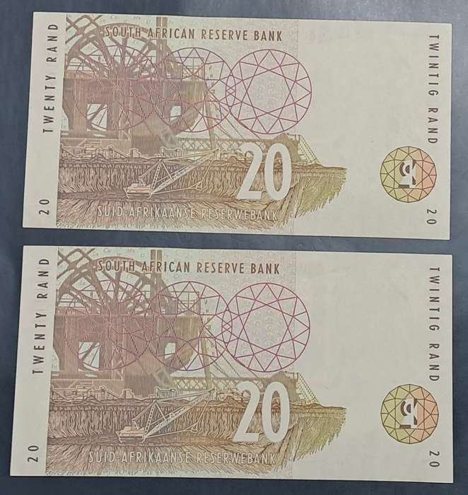 1999-2004 Twenty Rand Consecutive UNC Pair Mboweni FV0380726-7B