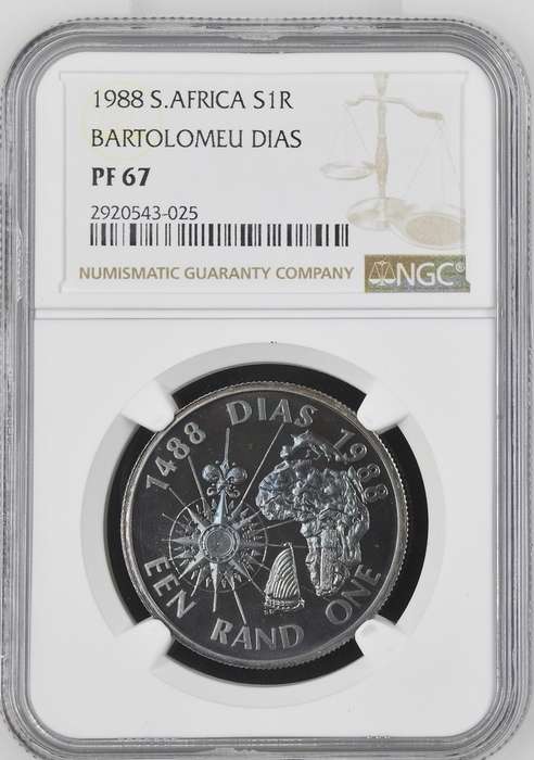 1988 Silver South Africa S1R BARTOLOMEU DIAS NGC PF 67 *TOP POP*