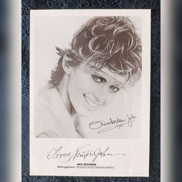 Olivia Newton John autographed studio bnw photograph