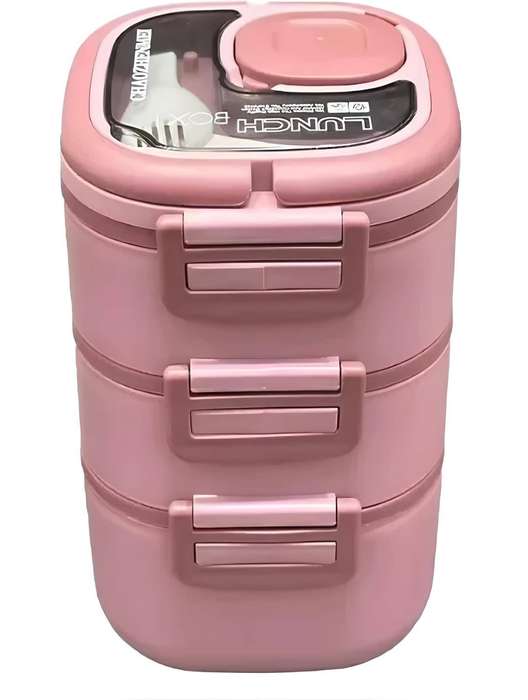 Chaozhenmei 3-Tier Stackable Lunch Box, Pink, Bento Style Food Container with Secure Locks