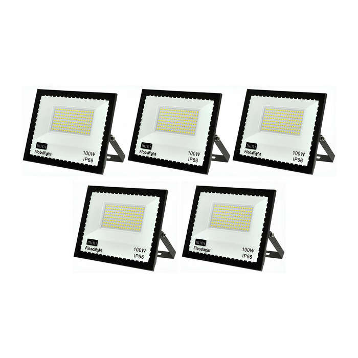 LED Flood Light, 100W IP68 Waterproof, Outdoor Security Lights, Pack of 5, Black