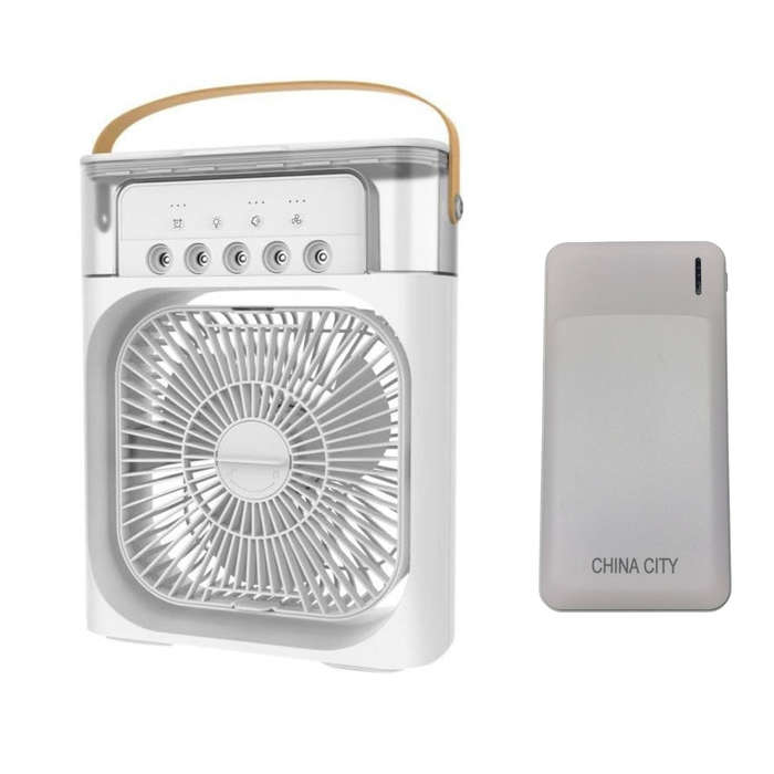USB-Powered Portable Air Cooler & Mist Fan Bundle  4 Modes + 20,000mAh Powerbank