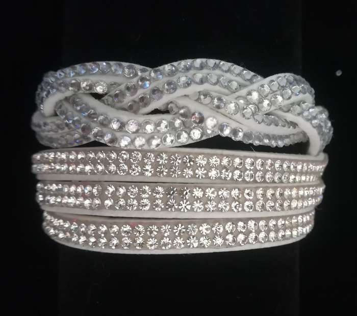Multilayer Double Wrap Faux Suede White Rhinestone Bracelet