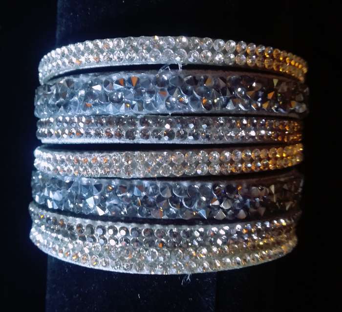 Multilayer Wrap Faux Suede Grey Rhinestone Bracelet