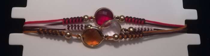 Decorative Multi-coloured Stone Thread Bracelet in Red , Amber & Pink
