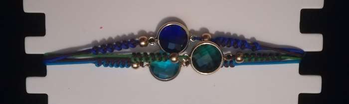 Decorative Multi-coloured Stone Thread Bracelet in Light Blue , Dark Blue and Green