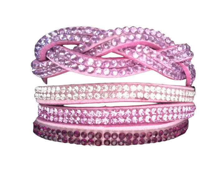Multilayer Double Wrap Faux Suede Lilac Rhinestone Bracelet