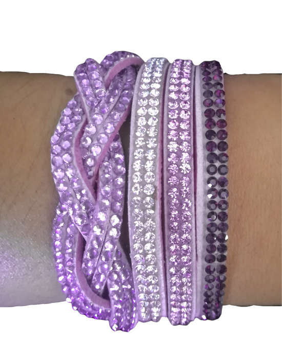 Multilayer Double Wrap Faux Suede Lilac Rhinestone Bracelet