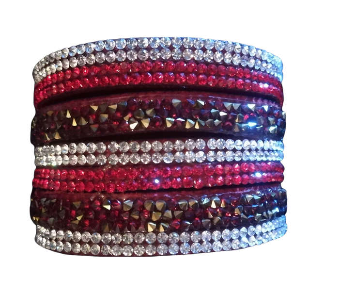 Multilayer Wrap Faux Suede Red Rhinestone Bracelet