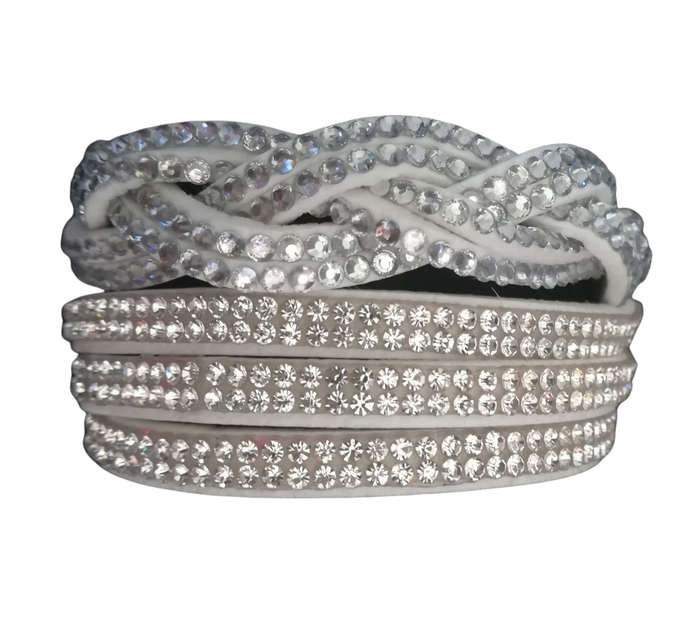 Multilayer Double Wrap Faux Suede White Rhinestone Bracelet
