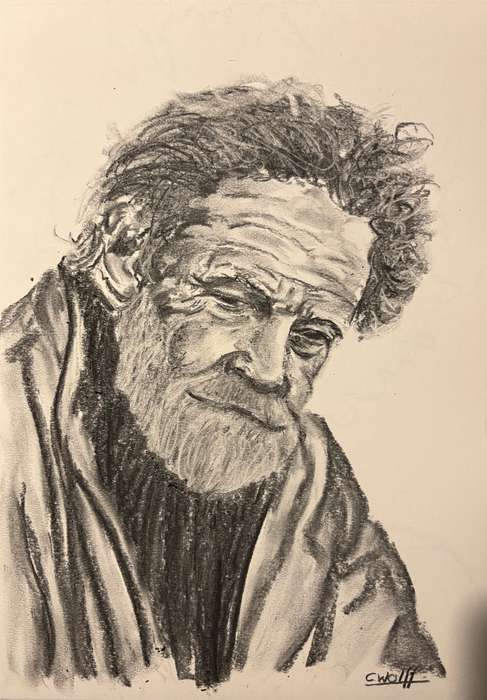 Old man in charcoal