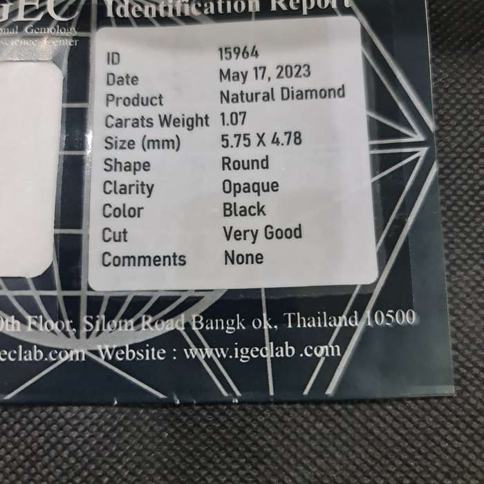 IGEC CERTIFIED 1.07 CARAT BLACK DIAMOND