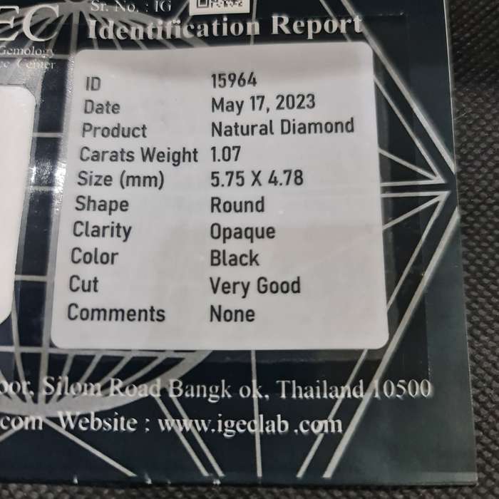 IGEC CERTIFIED 1.07 CARAT BLACK DIAMOND
