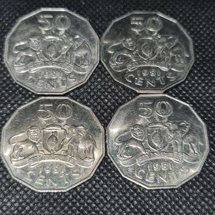 4 X 1981 SWAZILAND  50 CENT COINS