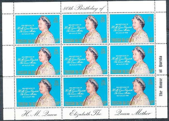 TRISTAN da CUNHA  - 1980   The Queen Mother  SHEET  -    FINE  MINT