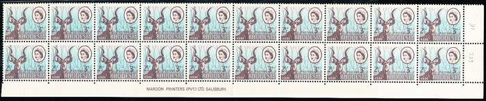 RHODESIA   - 1967  DUAL CURRENCY  2 1/2c   strip of 20  -   FINE MINT
