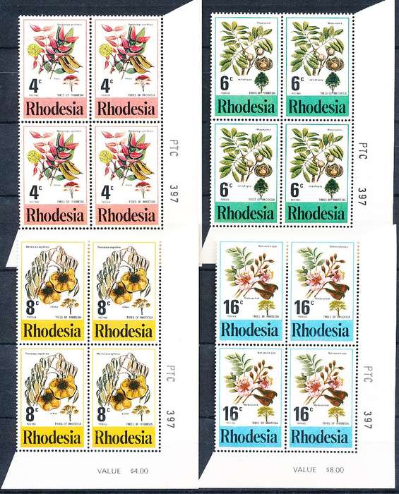 RHODESIA   - 1976   Tree Blossom  CORNER BLOCKS -   FINE MINT