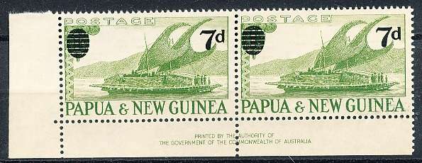 PAPUA NEW GUINEA 1957  -  7c  Issue of 1952 Surcharged  PAIR   -  FINE MINT