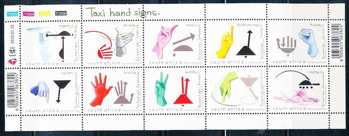 RSA  - 2010  -  Taxi Hand Signs  MINI-SHEET  - FINE  MINT