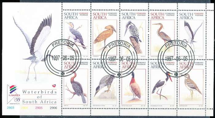 RSA  - 1997  -     Waterbirds of South Africa  FULL SHEET  - FINE  CTO USED