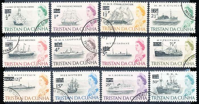TRISTAN da CUNHA  - 1971    Ships Stamps of 1965 Surcharged  SET  -    FINE  USED
