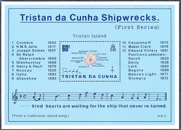 TRISTAN da CUNHA  - 1985   Shipwrecks   SHEET  -  FINE  MINT