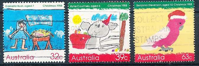 AUSTRALIA  1988 -    Christmas - Children`s Drawings  SET  -   FINE  USED