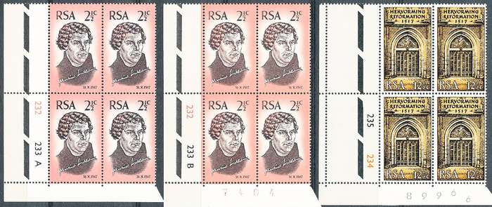 RSA  1967  -  Anniversary of Reformation   C/ BLOCKS   A & B  - FINE MINT