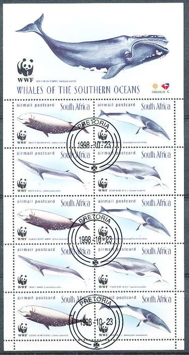 RSA -  1998  -  Whales of the Southern Ocean   FULL SHEET  - FINE  CTO  USED