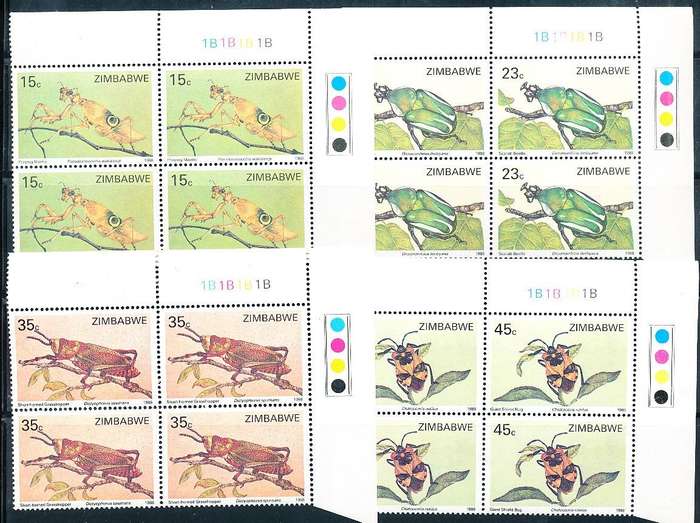 ZIMBABWE 1988  -    Insects -   FULL SET  CONTROLS  "B"  -  FINE  MINT