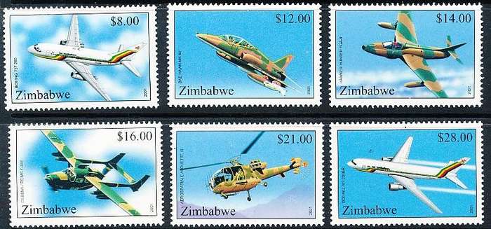 ZIMBABWE 2001  -    Aircraft    FULL   SET     -  FINE    MINT