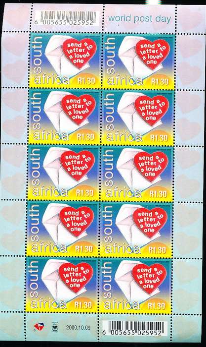 RSA -  2000  -   World Post Day    FULL SHEET  - FINE  MINT