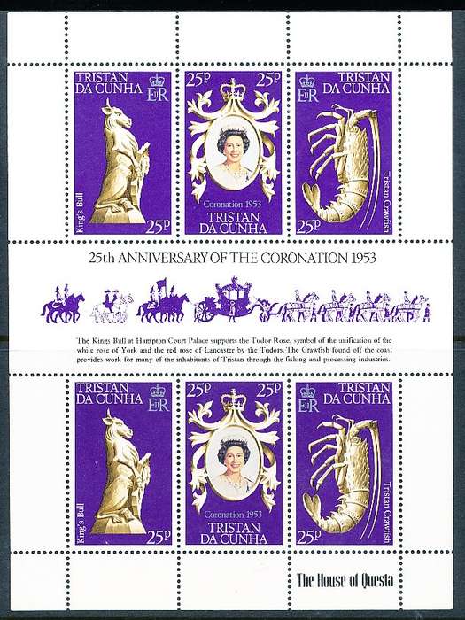 TRISTAN da CUNHA  - 1978   Coronation of Queen Elizabeth  SHEET  -    FINE  MINT